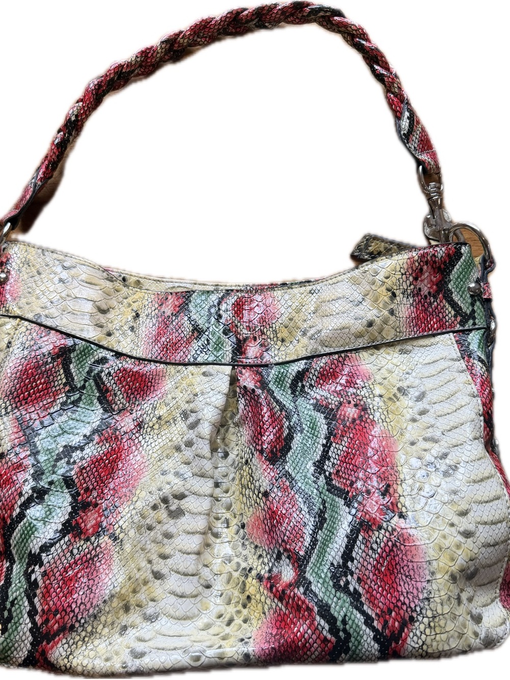 Brentano Multicolor Snakeskin Print Hobo Shoulder Bag | Braided Handle | EUC